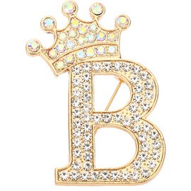 PATIKIL Letter Brooch Pins, Crown Initial Rhinestone Alphabet B Letter Lapel Badges Pin for Women Suits Dress Coat Clothes Craft, Gold Tone