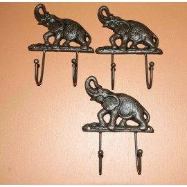 Good Luck Elephant Entry Wall Decor Cast Iron Wall Hooks, 3 items - H-118