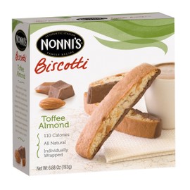 Nonni's Toffee Almond Biscotti Italian Cookies - Italian Biscotti Cookies - Biscotti Individually Wrapped - Dipped in Milk Chocolate - w/ Almonds & Toffee - Kosher - 6.88 oz, 6 Pack