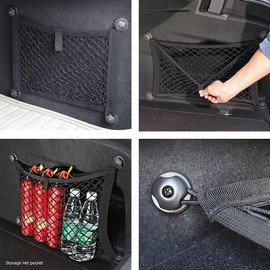 [2 Pack] Large Cargo Net for Trunk, RV, Boats Storage Mesh Pocket Net with 4 Mounting Screw and Built-in Hooks 19" x 9.8" inch