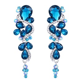 Clearine Women's Bohemian Boho Wedding Bridal Multiple Teardrop Crystal Chandelier Long Drop Dangle Earrings Blue Turquoise Color Silver-Tone