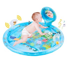 4-in-1 Tummy Time Water Play Mat with Baby Mirror & Teethers and Rattles, Large Infant Newborn Toys, Suitable for 3 6 9 12 Month Babies Development