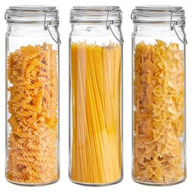 ComSaf Airtight Glass Jars Set of 3, 0.5 Gallon Food Storage Jar with Lids, Tall Spaghetti Container with Clear Preserving Seal Wire Clip Fastening, Pasta Storage Containers for Kitchen Canning