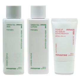 Innisfree Green Tea for Men 2-piece set (skin + lotion) + Tone-up No-sebum Sunscreen EX / 이니스프리 그린티 포맨 2종구성(스킨+로션)+톤업 노세범 선스크린 EX