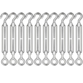 Spiglamm 10PCS M8 Hook & Eye Turnbuckle 304 Stainless Steel,Heavy Duty Turnbuckles for Wire Rope Tension,Sun Shade Tent Hardware，Tent Installation