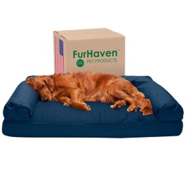Furhaven Pet Bed for Dogs and Cats - Quilted Sofa-Style Egg Crate Orthopedic Dog Bed, Removable Machine Washable Cover - Navy, Jumbo (X-Large)