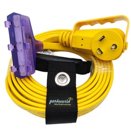 Parkworld RV 30A to (3) 15A Tri Outlet Household Flat Adapter Cord 125V, Male with Swing-Handle TT-30P to (3) 5-15R Female with Lighted (25FT)