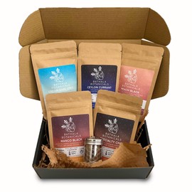 Flavorful Loose Leaf Black Tea Starter Kit Set Bathala Botanicals - Organic Tea Variety Gift Pack - Tea Gift Box Set with Hex Tea Strainer (2 Tea Strainers)