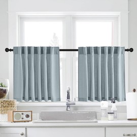 NICETOWN Stone Blue Kitchen Tiers Curtains Over Sink Privacy Linen Textured 30 inch Length Cafe Curtains Short Bathroom Small Basement Half Window Curtains, 2 Panels, Back Tab Pocket, 55" Wide