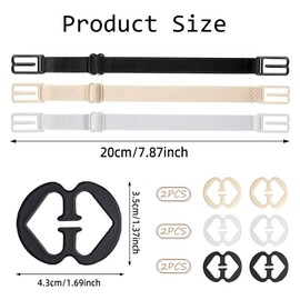 9 Pcs Detachable Bra Strap Clips,Soft and Comfortable Elastic Racer Back Bra Strap Clip,Non-Slip Adjustable Bra Strap Converter,Fits All Cup Sizes and All Bras,Racer Back Tank Tops(Black+White+Nude)