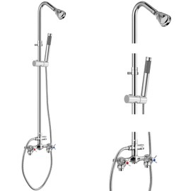 Aolemi Wall Mount Outdoor Shower Kit,Outdoor Shower Fixtures Faucet System with Handheld Spray,Double Handle 6 Inch Center Exposed Shower with Shower Head Polish Chrome