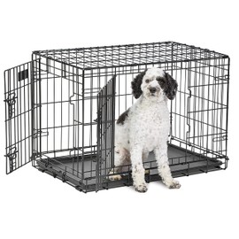 MidWest Homes for Pets Medium LifeStages Double Door 30-Inch Folding Dog Crate, Enhanced Security, Includes Leak-Proof Pan, Divider Panel, Handle, Rubber Feet