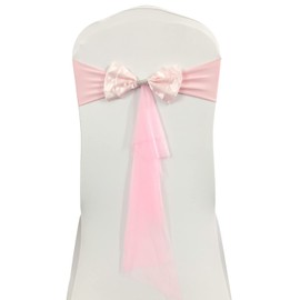 iEventStar 10pcs Ready to Use Spandex Stretch Chair Band with Double Satin Bows & Sashes Chair Sashes Bow for Beach Wedding Party Decoration (10, Pink)