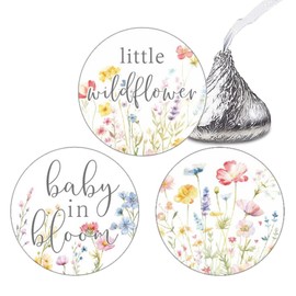 Anwyll Little Wildflower Baby Shower Kisses Candy Stickers,210Pcs 0.75Inch Baby Shower Party Favor Decor Sticker,Self-Adhesive Floral Baby In Bloom Sticker for Girl Boy Baby Shower Gender Reveal Party