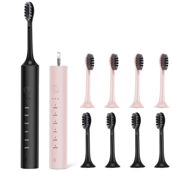 SUNPRO 2 Pack Sonic Electric Toothbrush for Adults, Rechargeable Toothbrush