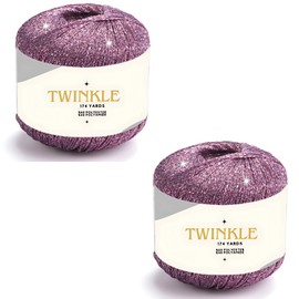 Pack 2 Art of Yarn Twinkle Metallic Glitter Yarn Sparkle Fine 1 Light Fingering Weight Worsted Gold Silver for Crochet Knitting, 25g 0.88oz, 175 Yard Soft Craft Shawls Cardigans Sparkly Silver 836