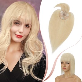 Elailite Hair Toppers For Thinning Hair Women Real Hair with Fringe Clip in - 130% Density (#613 Bleach Blonde, 10 inch)