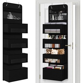 Door Hanging Organizer Nursery Closet Cabinet  Storage.Upgrade Hanging Storage with Clear Window with 4 Large Pockets and 2 Small PVC Pockets for Cosmetics,Toys and Sundries,Pink Adjustable Minimalist Hangable - Color: black