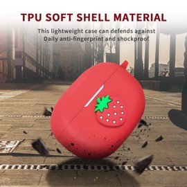 Newseego Compatible for Beats Studio Buds Case,Cute Kawaii Strawberry Cover with Keychain 3D Cartoon Design Protective Skin Soft Silicone Funny Case for Girls Women Shockproof-Strawberry Red