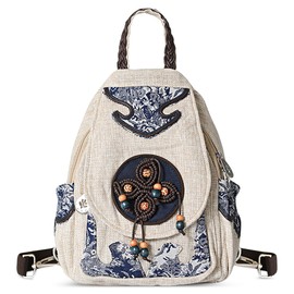 DIRRONA Women Backpack Fashion Embroidery Daypack Multifunctional Chest Pack Casual Crossbody Bag Canvas Travel Work Shopping Dating Retro Backpacks Handbag White B
