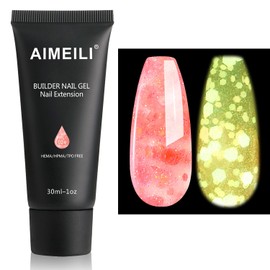 AIMEILI Glow in the Dark Nail Extension Gel Translucent Glitter Colour Acrylic Nail Extension Builder Nail Gel Night Glow Shiny Pink Glitter Nail Extension Gel 30 ml - 024