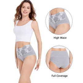 HAVVIS Women's Briefs Underwear Cotton High Waist Tummy Control Panties Rose Jacquard Ladies Panty Multipack (Brief 02-5 Pack - Assorted Colors, Small)