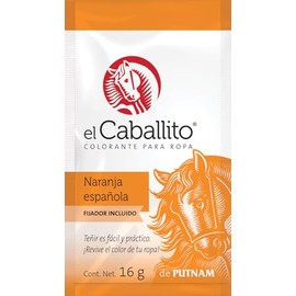 el Caballito, el único Colorante en Polvo para ropa color Naranja española ¡Revive y cambia el color de tu prenda favorita! Sobre con 16g