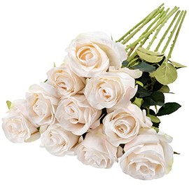 Nubry - Rosa artificial de seda de un solo tallo, rosa falsa vintage realista para ramo de boda, arreglos florales, decoración del hogar, fiesta, centro de mesa, 10 piezas (marfil vintage)