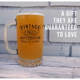 Vintage 1955 Black Printed 16oz Glass Beer Mug Stein – Happy 70th Birthday Gifts for Men Women, Cheers to 70 Years, Turning 70 Man Decorations Decor, Anniversary Bday Party Favors, Gift Ideas Him 1.0