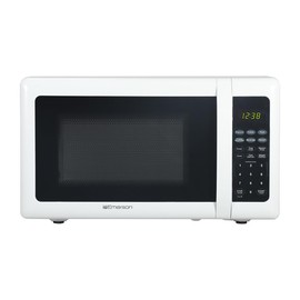 Emerson MW7302W Compact Countertop Microwave Oven with Touch Control, LED Display, 700W, 10 Power Levels, 6 Auto Menus, Glass Turntable and Child Safe Lock, 0.7 Cu., Ft. White