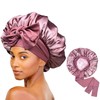 Silky Satin Bonnet for Sleeping,Double Layer Silk Hair Bonnet Women Large Wide Soft Band Sleep Cap for Curly Hair Braids