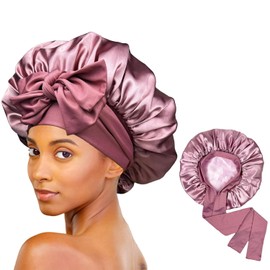 Silky Satin Bonnet for Sleeping,Double Layer Silk Hair Bonnet Women Large Wide Soft Band Sleep Cap for Curly Hair Braids