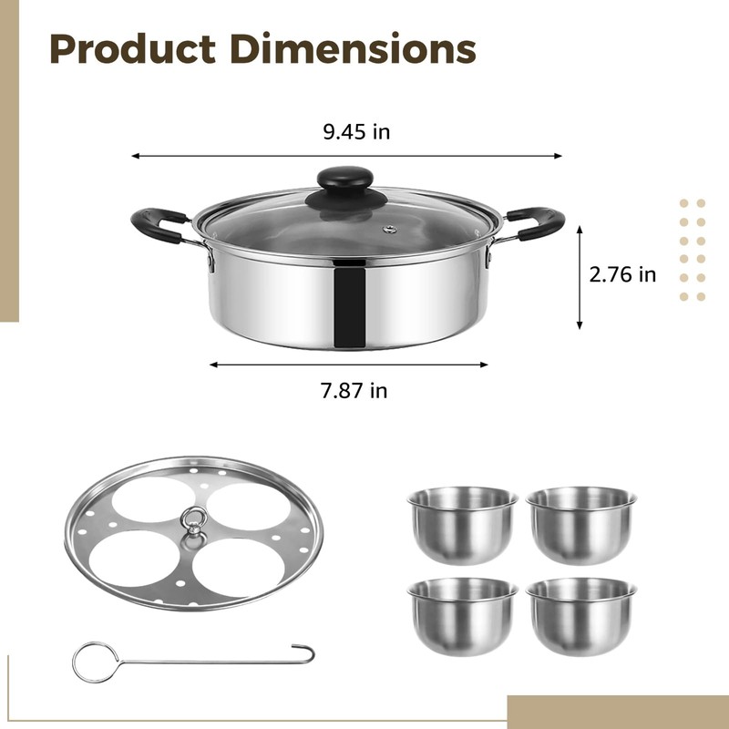 8Inch Stainless Steel Egg Poacher Pan, 4 Egg Poaching Cups