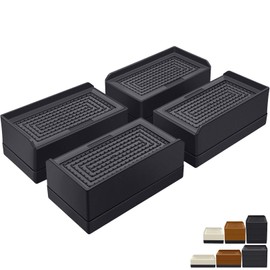 ANNKUT Pack of 4 Bed Risers, 1.5 Inch Heavy Duty Adjustable Furniture Risers，Suitable for Sofa Table and Couch Lift，Support Up to 1,300 Lbs (Black,Rectangle)