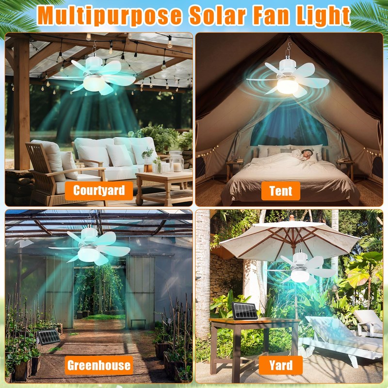 Grinsvalley 2 Set Solar Powered Ceiling Fan with Light, 17.7