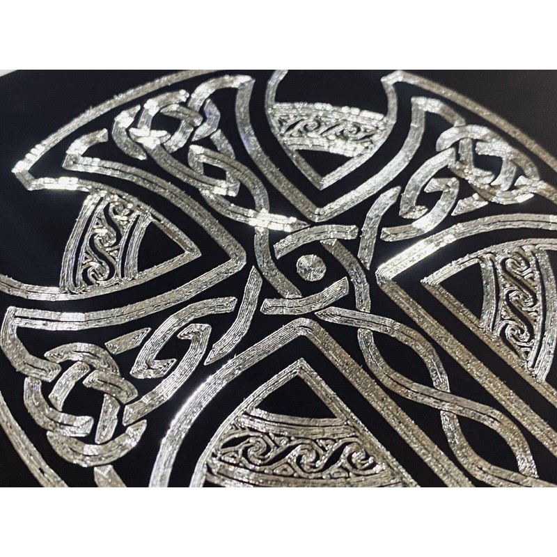 Silver Engraved Celtic Cross Car Tag Diamond Etched Vanity Front