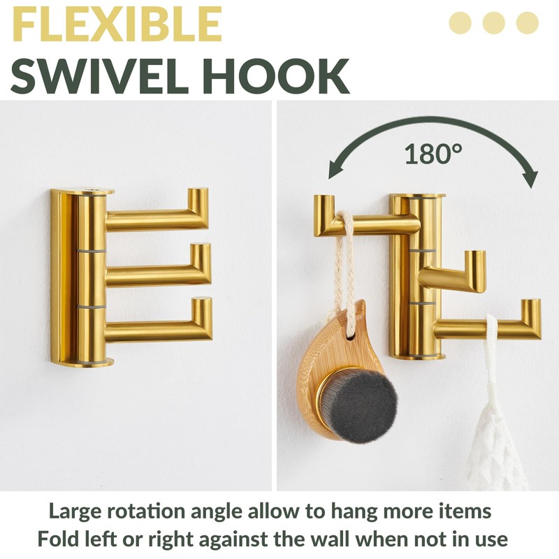 APLusee Swivel Towel Hook, 304 Stainless Steel Foldable Clothes Hook