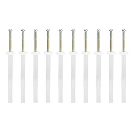 DTGN 1/4" x 3" (D x L) Mushroom Nail Drive Anchors - 10Pack - Good for Furniture Installation - Steel Zinc Nail Nylon Drywall Rivets - White