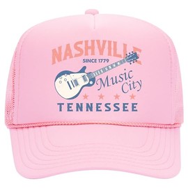 Nashville Tennessee Music City Trucker Hat | Cowgirl Western Vintage Howdy | Premium Snapback Hat for Men & Women (US, Alpha, One Size, Pink)