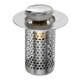 uxcell Bathroom Sink Stopper Push Type Sink Drain Strainer Filter with Removable Stainless Steel Filter Basket Hair Catcher Fit for 1.1"-1.4" Dia 2" Depth Sink Drain Hole, Silver