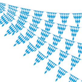 Oktoberfest Decorative Bunting 10 m - Bavarian Decoration with 20 x 30 cm Flags - Bavarian Decorative Garland for Indoor and Outdoor Use - Classic Blue/White Bavarian Decoration for Oktoberfest Party