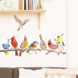 WBQMUNY Watercolor Flower Tree Branch Wall Stickers Blossom Floral Birds Wall Murals Peel and Stick for Living Room Bedroom