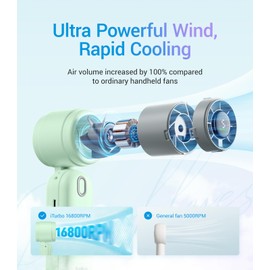 Diveblues High-Speed Portable Handheld Turbo Fan, USB Rechargeable Battery Powered, Small Portable Pocket Fan for Travel, Outdoor, Home, Office, Concerts, Lash, Gift for Women(Green)