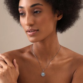 LeCalla 925 Sterling Silver Cubic Zirconia Round Turkish Evil Eye Pendant Box Chain Necklace Jewelry Gifts for Women Teen With Lobster Claw Clasp 18 Inches