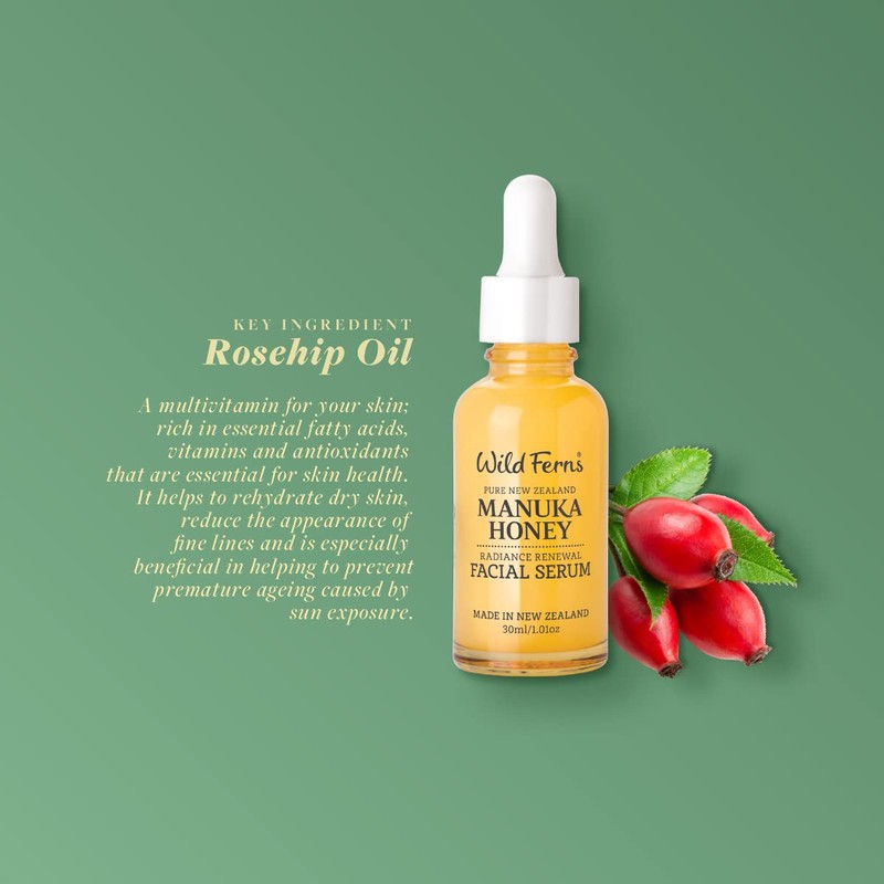 Wild Ferns Manuka Honey Radiance Renewal Facial Serum, 96% Natural,