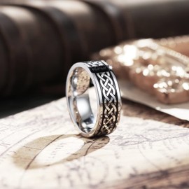 King Will Black Silver Mens 8mm Celtic Knot Stainless Steel Wedding Band Rings Pipe Cut High Polish Finish Laser Silver Celtic Knot Wedding Band for Men Comfort Fit 12