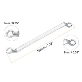 HARFINGTON 2pcs Offset Extra Long Box End Wrench 8 x 9 mm Metric 12 Point 75 Degree Offset Double End Box Ratcheting Wrench CR-V Polished Long Spanner Tools