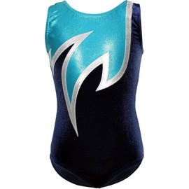 Java Special Velvet & Glitter Lycra Short Sleeve Gymnastics Leotard, Blue / white / turquoise