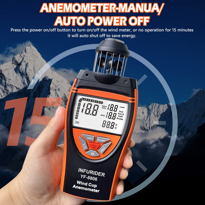Handheld Wind Cup Anemometer,INFURIDER YF-8806 Digital Wind Speed Gauge Meter