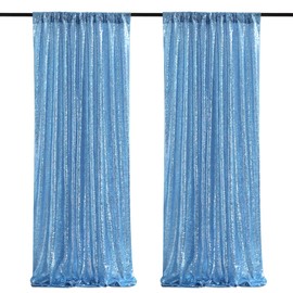 Baby Blue Glitter Sequin Backdrop Curtains 2 Pieces 2ftx8ft Baby Shower Party Backdrop for Boy Gorgeous Photography Fabric Drapes